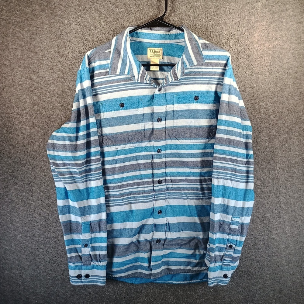 LL Bean‎ Wicked Soft Flannel Shirt Mens M Slightly Fitted Blue Striped Button Up